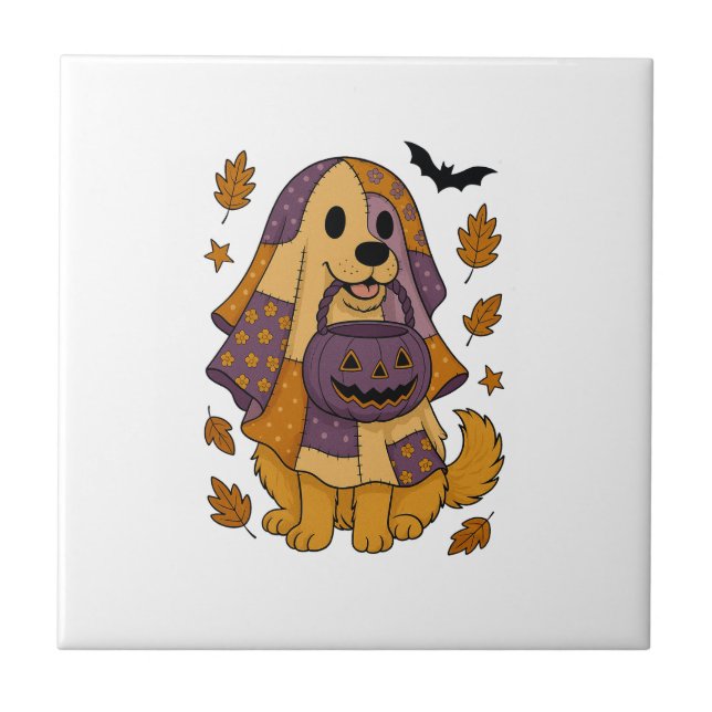 Golden Dog Ghost Halloween Tile (Front)