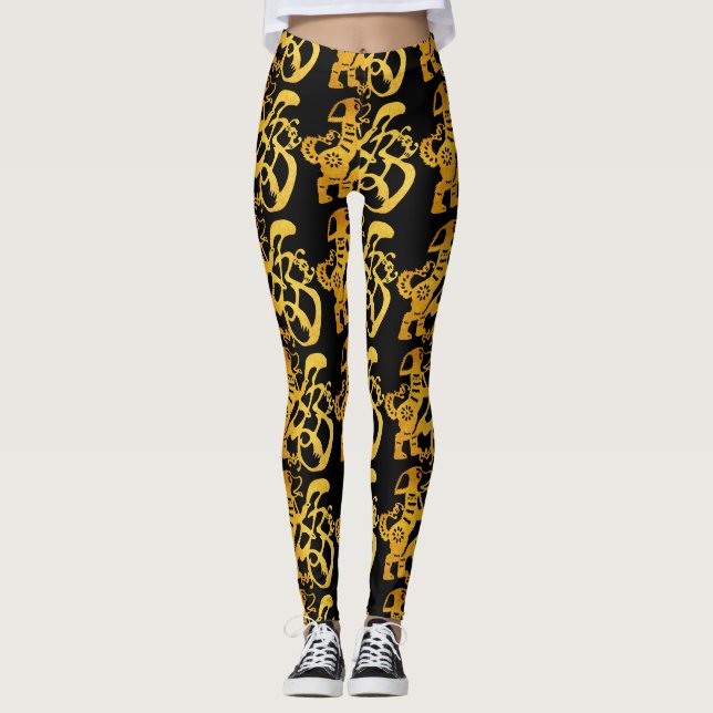 Golden Dog Papercut Chinese New Year Birthday WL Leggings (Front)