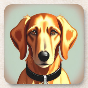 Golden Dog With Collar Showing Identity Tag Coaster