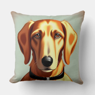 Golden Dog With Collar Showing Identity Tag Cushion