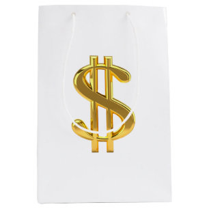 Golden Dollar Sign on White Gift Bag