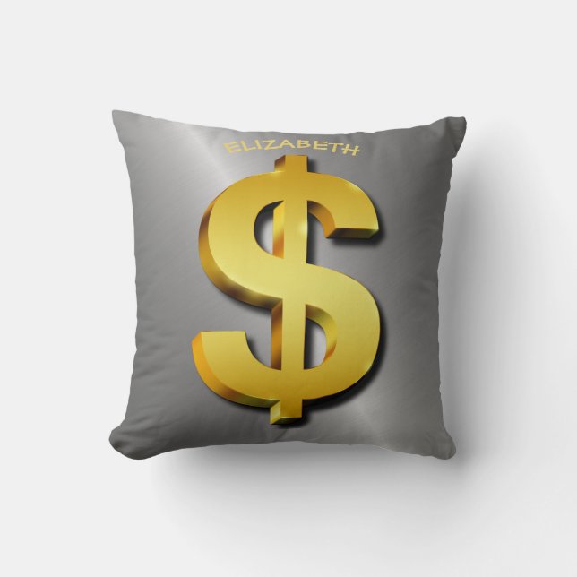 Golden Dollar Sparkling Sign Money Symbol Cushion (Front)