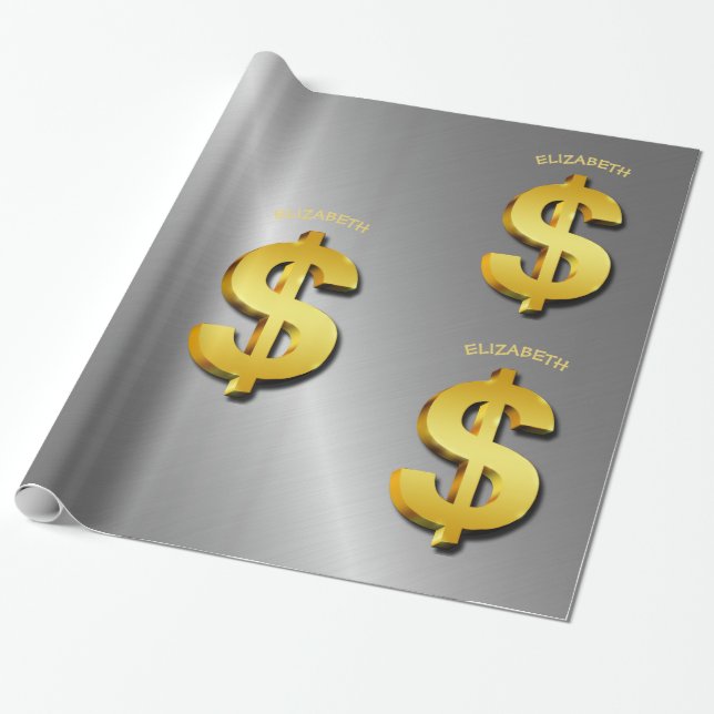 Golden Dollar Sparkling Sign Money Symbol Wrapping Paper (Unrolled)