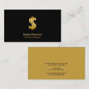 Golden Dollar Symbol Black Business Card