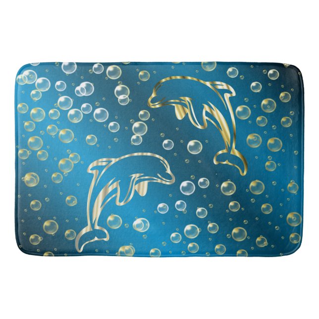 golden dolphins with golden drops of water  bath mat (Front)