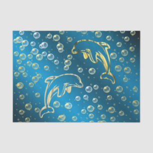golden dolphins with golden drops of water tissue paper