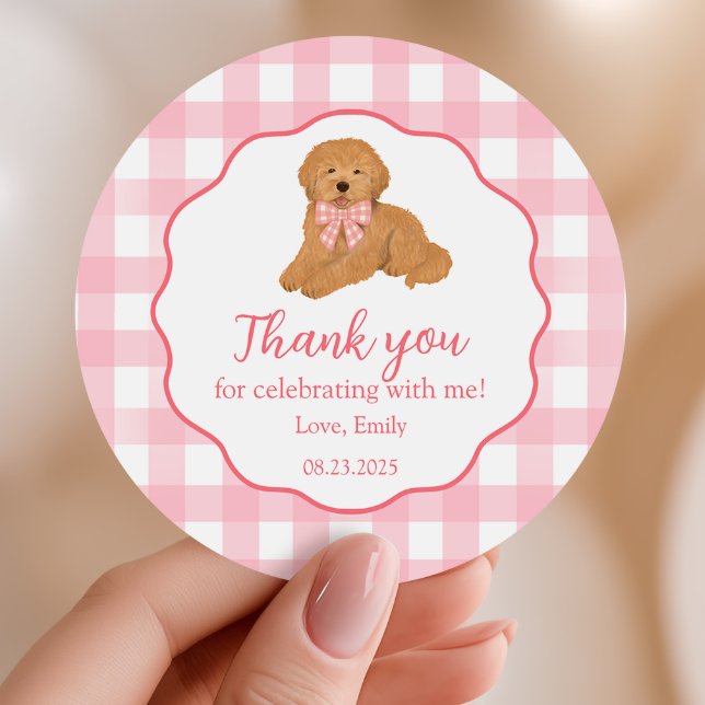 Golden Doodle Birthday Party Favor Thank You Classic Round Sticker (Creator Uploaded)