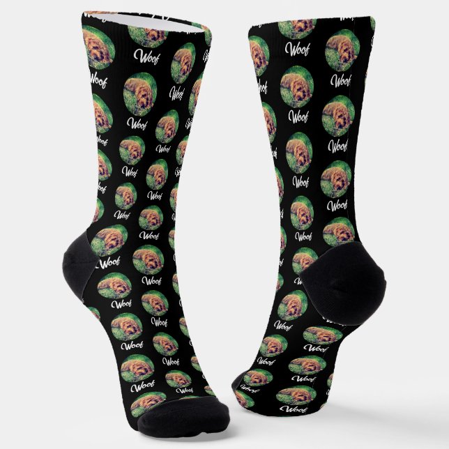 Golden Doodle Black Socks Round Image (Angled)