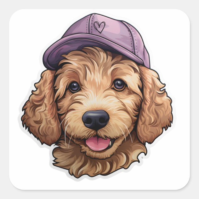 Golden Doodle Cap Kids Sticker Design stickers  (Front)