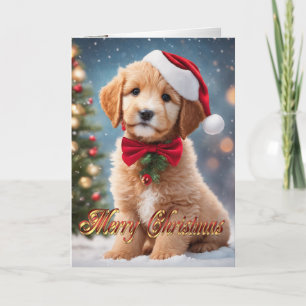 Golden Doodle Christmas puppy greeting Holiday Card