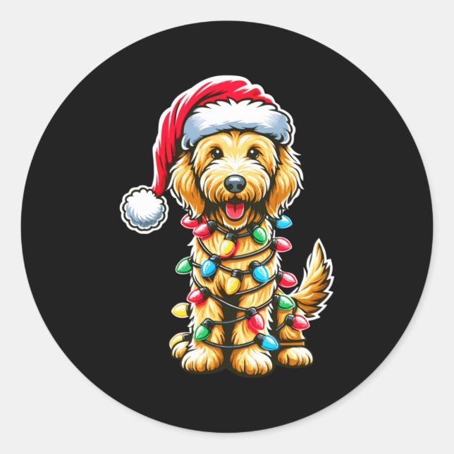 Golden Doodle Christmas Tree Xmas Dog Pajamas Gold Classic Round Sticker (Front)
