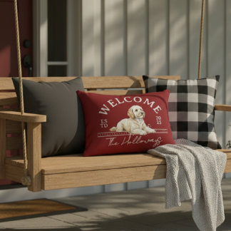 Golden Doodle Custom Family Name Welcome Decorative Cushion