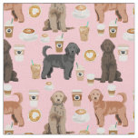 Golden Doodle cute coffee lover pink Fabric