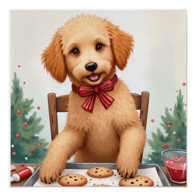 Golden Doodle Decorating Christmas Cookies Poster (Front)
