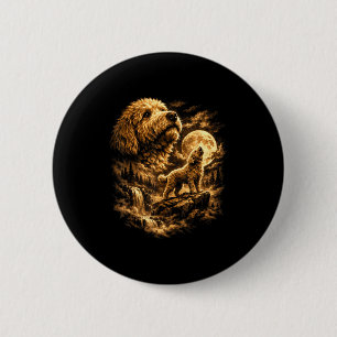 Golden doodle dog howling moon fantasy forrest 6 cm round badge