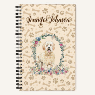 Golden Doodle Dog Paw Print & Floral Cute Notebook