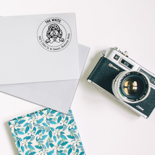 Golden Doodle Dog Return Address Family Rubber Stamp (Creator Uploaded)