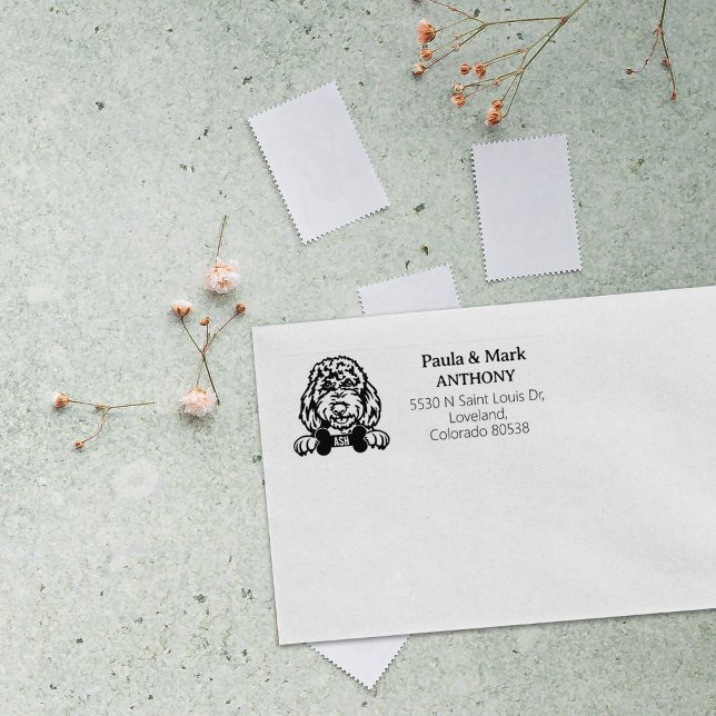 Golden Doodle Dog Return Address Rubber Stamp (Creator Uploaded)