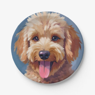 Golden Doodle Dog Watercolor Painting Pet Paper Plate