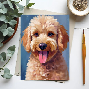 Golden Doodle Dog Watercolor Painting Pet Postcard
