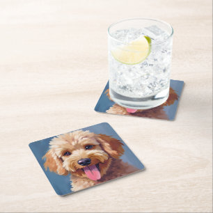 Golden Doodle Dog Watercolor Painting Pet Square Paper Coaster