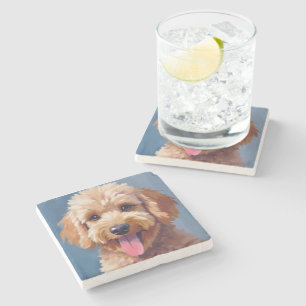 Golden Doodle   Dog Watercolor Painting Pet Stone Coaster