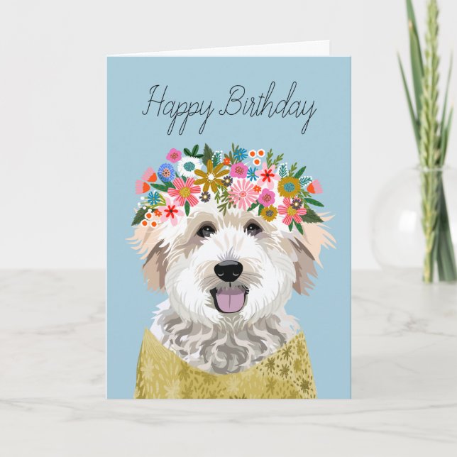 Golden Doodle Flower Crown Illustration Card (Front)