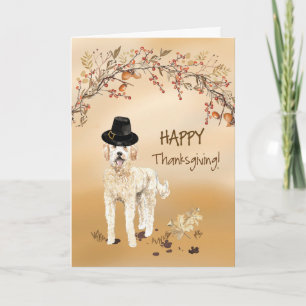 Golden Doodle Funny Pilgrim Hat Thanksgiving Card