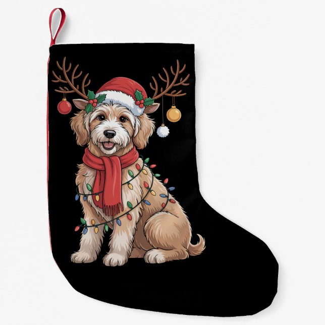Golden Doodle Gorgeous Reindeer Christmas Tree  Small Christmas Stocking (Front)