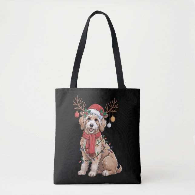 Golden Doodle Gorgeous Reindeer Christmas Tree  Tote Bag (Front)