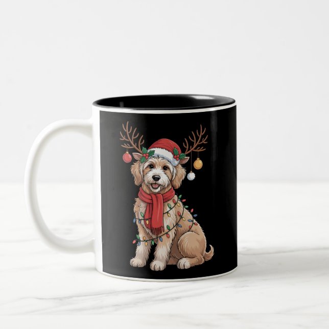 Golden Doodle Gorgeous Reindeer Christmas Tree  Two-Tone Coffee Mug (Left)