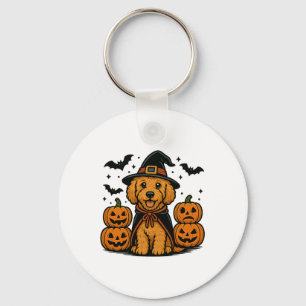 Golden Doodle Halloween Witch Pumpkins Bats Spooky Key Ring