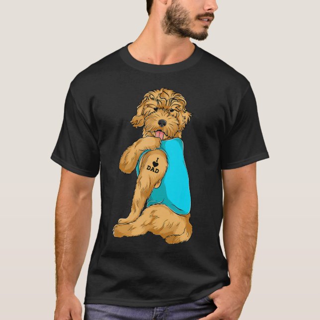 Golden Doodle I Love Dad Tattoo Apparel Dog Dad T-Shirt (Front)