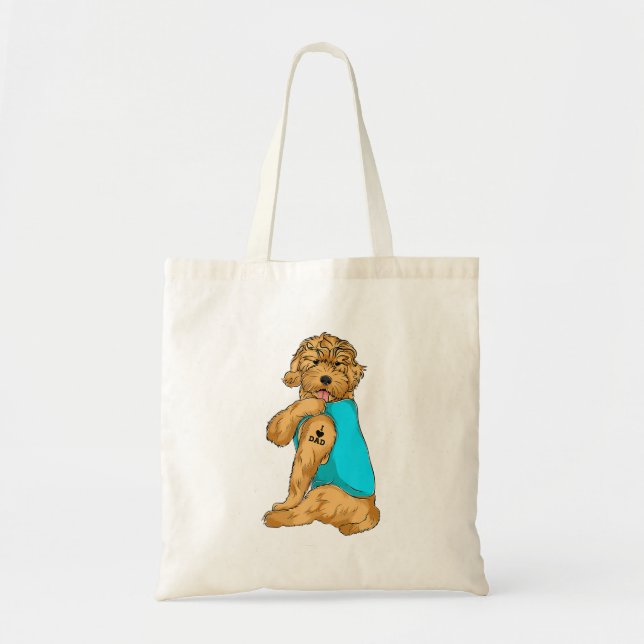 Golden Doodle I Love Dad Tattoo Apparel Dog Dad Tote Bag (Front)