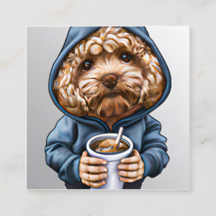 Golden Doodle in a Hoody Holding a Cup Square Business Card