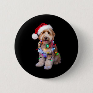 Golden Doodle In Santa Hat Wrapped Up In Christmas 6 Cm Round Badge