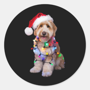 Golden Doodle In Santa Hat Wrapped Up In Christmas Classic Round Sticker