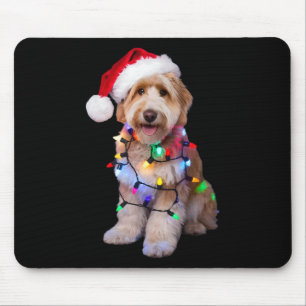 Golden Doodle In Santa Hat Wrapped Up In Christmas Mouse Mat
