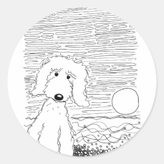 Golden Doodle on the Beach Classic Round Sticker
