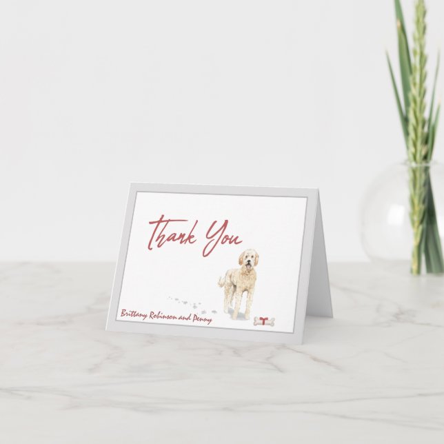 Golden Doodle Pet Dog Personalise Bone Ribbon   Thank You Card (Front)