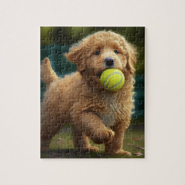Golden Doodle Puppy Plays Ball Jigsaw Puzzle (Vertical)