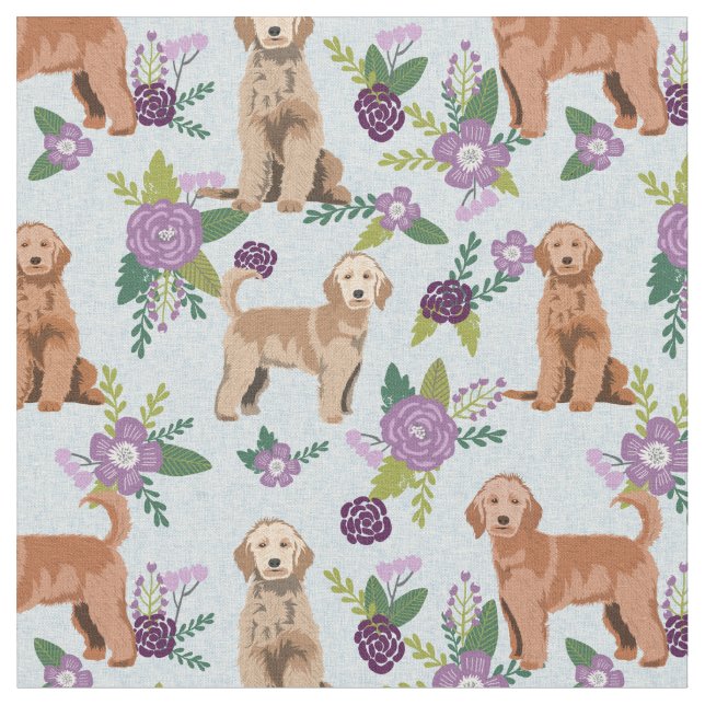 Golden Doodle purple florals Fabric (Close Up)