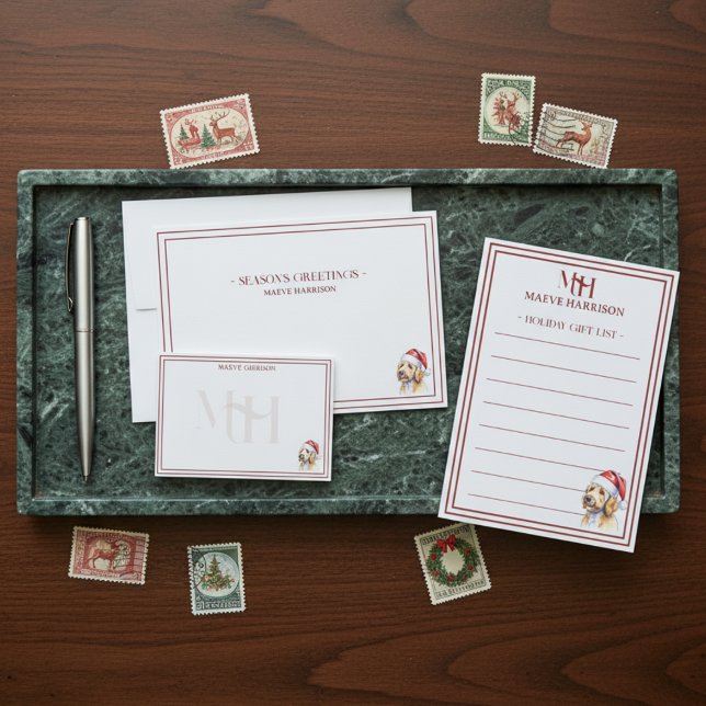 Golden Doodle Santa Christmas Stationery Card (Shop the full collection at Doodle Dog & Co. on Zazzle!)