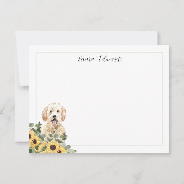 Golden Doodle Sunflower Eucalyptus Personalised Card (Front)