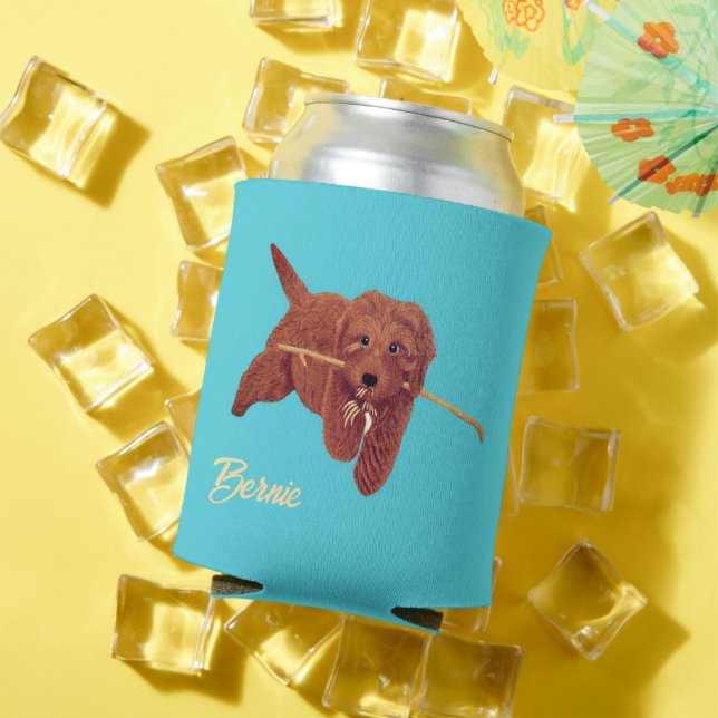 Golden Doodle Turquoise Can Cooler (In Situ Summer)