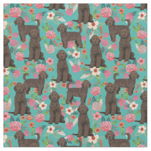Golden Doodle vintage florals turquoise brown dood Fabric