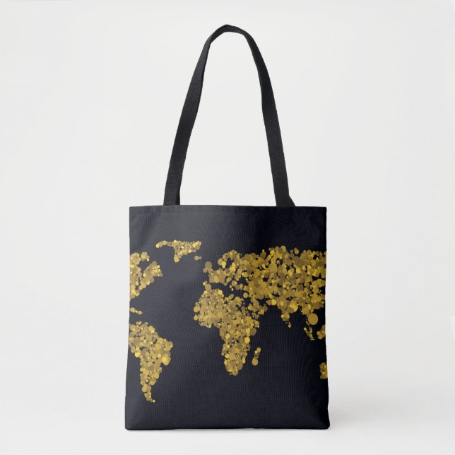 Golden Dot World Map Tote Bag (Front)