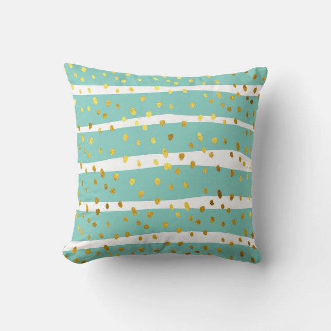 Golden Dots and Stripes: Elegant Pattern Cushion (Front)