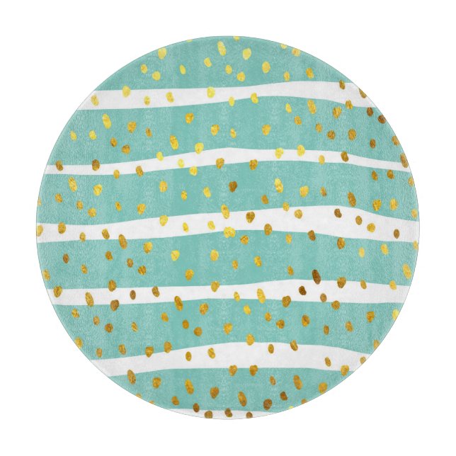 Golden Dots and Stripes: Elegant Pattern Cutting Board (Front)