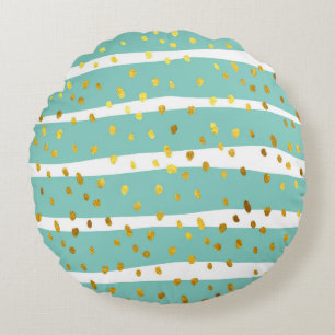 Golden Dots and Stripes: Elegant Pattern Round Cushion